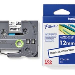Tape til maskin, TZE231 12MM TAPE SORT PÅ HVIT - Bilde 1