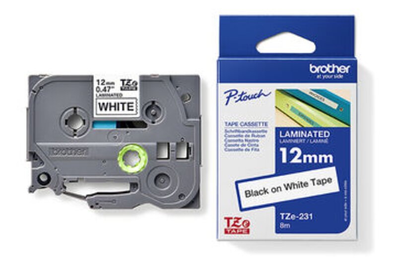 Tape til maskin, TZE231 12MM TAPE SORT PÅ HVIT - Bilde 1