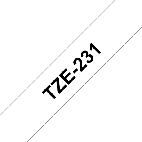 Tape til maskin, TZE231 12MM TAPE SORT PÅ HVIT
