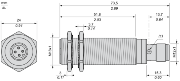Induktiv tilstedeværelsesensor XS, induktiv sensor XS6 M18, L74mm, messing, Sn8mm, 12...48 VDC, M12