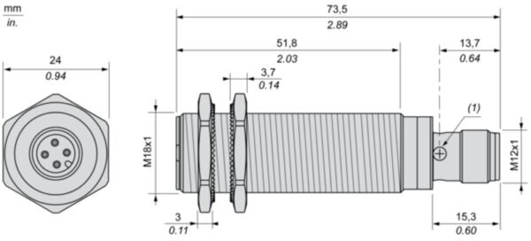 Induktiv tilstedeværelsesensor XS, induktiv sensor XS6 M18, L74mm, messing, Sn8mm, 12...48 VDC, M12