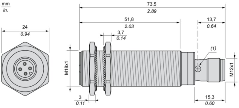 Induktiv tilstedeværelsesensor XS, induktiv sensor XS6 M18, L74mm, messing, Sn8mm, 12...48 VDC, M12 - Bilde 2