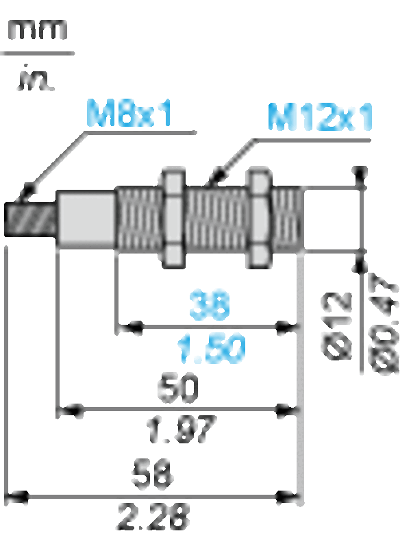 Ultralydsensor sylindrisk M12, Sn 0.1 m, NO, M8 connector