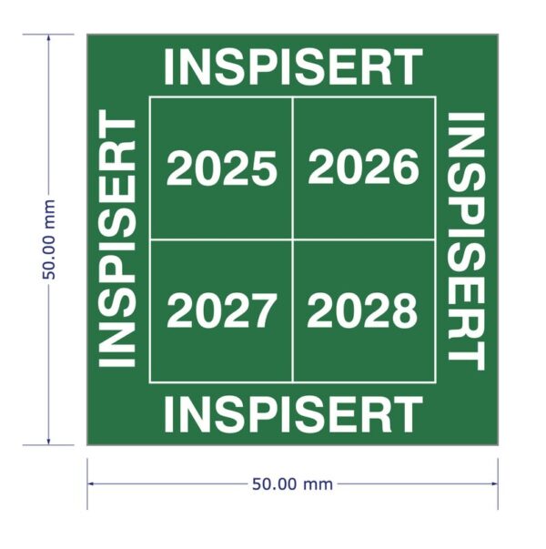 Skilt med trykk, B851-2024 TOM 2028 - 5CMX5CM GRØNN 100 STK