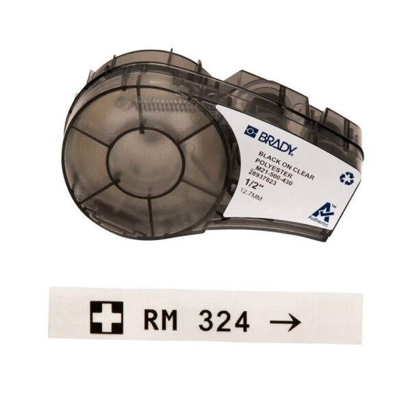 Tape til maskin, POLYESTER F/BMP21 SORT/KLAR 12,7mm M21-500-430