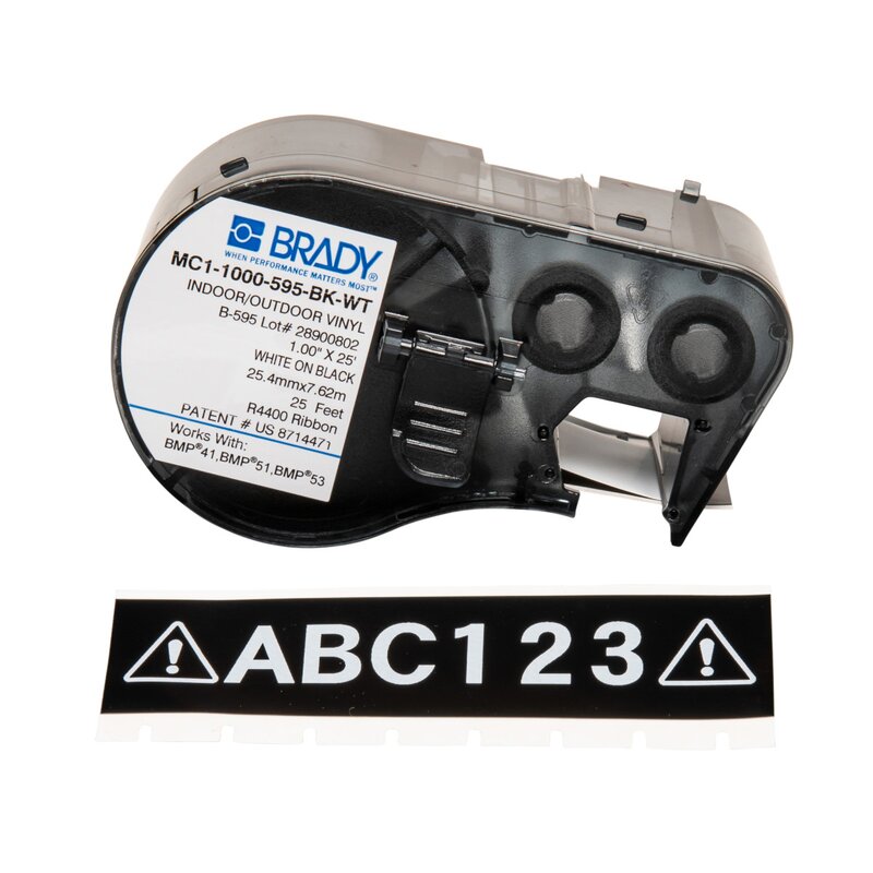 Tape til maskin, VINYL F/BMP41 25,40MM HVIT PÅ SORT - Bilde 1