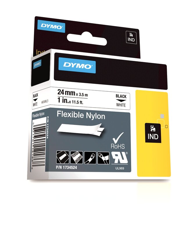 Tape til maskin, RHINO FLEKSIBEL NYLON 24MM SORT/HVIT - Bilde 1