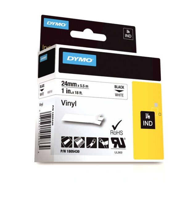 Tape til maskin, RHINO PERM.VINYL 24MM SORT/HVIT