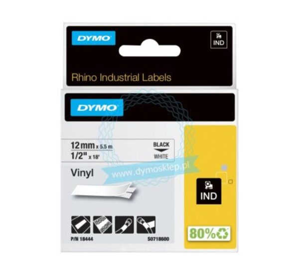 Tape til maskin, RHINO PERM.VINYL 12MM SORT/HVIT