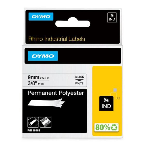 Tape til maskin, RHINO PERM.POLY. 9MM SORT/HVIT
