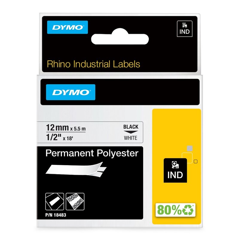 Tape til maskin, RHINO PERM.POLY. 12MM SORT/HVIT - Bilde 1