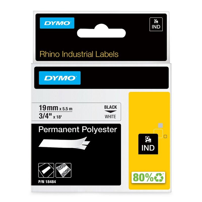 Tape til maskin, RHINO PERM.POLY. 19MM SORT/HVIT - Bilde 1