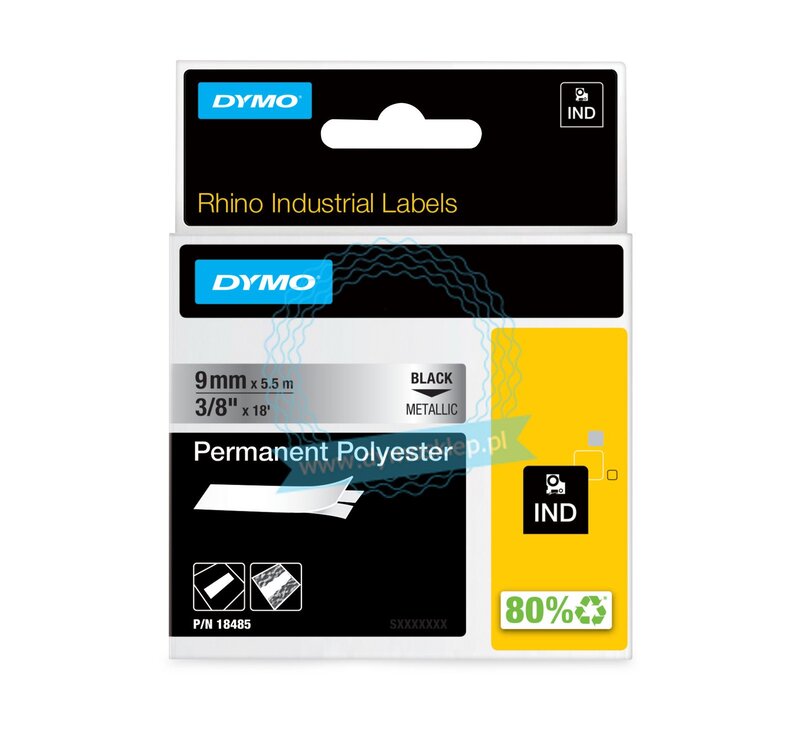 Tape til maskin, RHINO PERM.POLY. 9MM SORT/METALL - Bilde 1