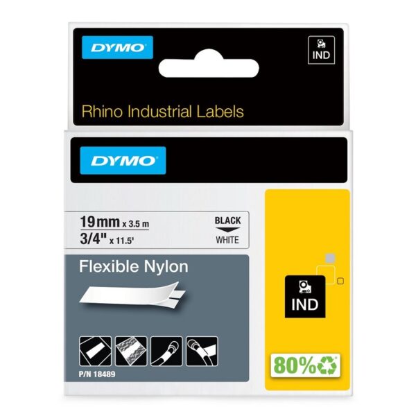 Tape til maskin, RHINO FLEKSIBEL NYLON 19MM SORT/HVIT