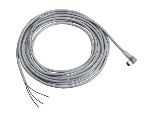 FORHÅNDSKOBLET KONTAKT, PVC, HUNN, M8, 3 PINNER, PNP-LED, ALBUE, 5M
