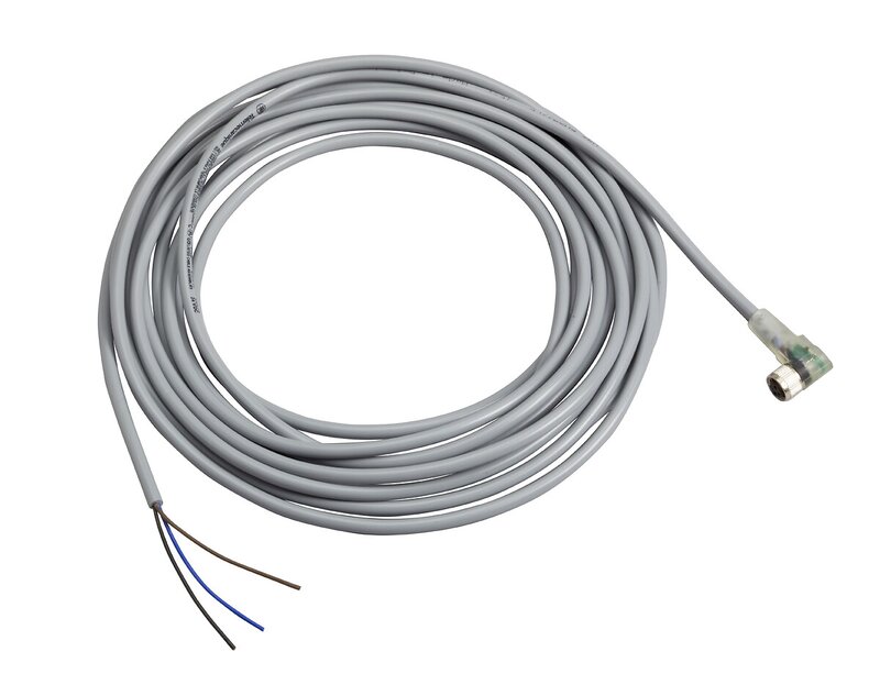 FORHÅNDSKOBLET KONTAKT, PVC, HUNN, M8, 3 PINNER, PNP-LED, ALBUE, 5M - Bilde 1