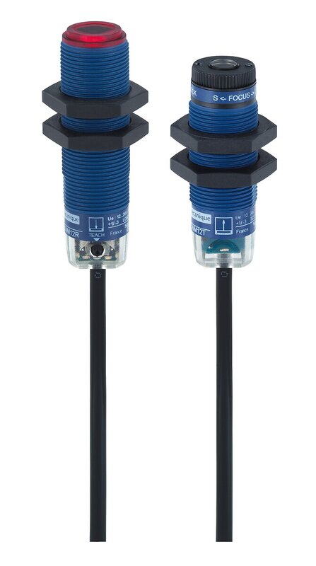 FOTOSENSOR CYLIN PLAST LASER GJENNOMSTRÅLE 12 24V DC PNP NONC-KABEL 2M