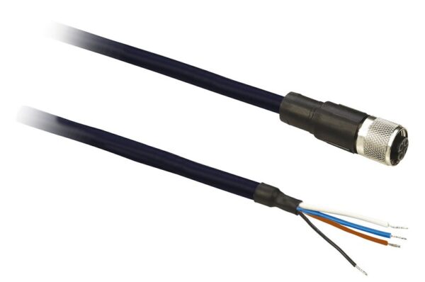 FORHÅNDSKOBLET KONTAKT PUR-SKJERMET, HUNN M12 RETT, 4 LEDNINGER, 10M