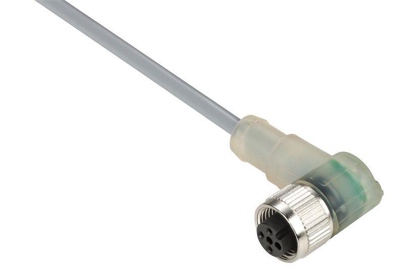 FORHÅNDSKOBLET KONTAKT, PVC, HUNN, M12, 3 PINNER, PNP LED, ALBUE, 5M - Bilde 1