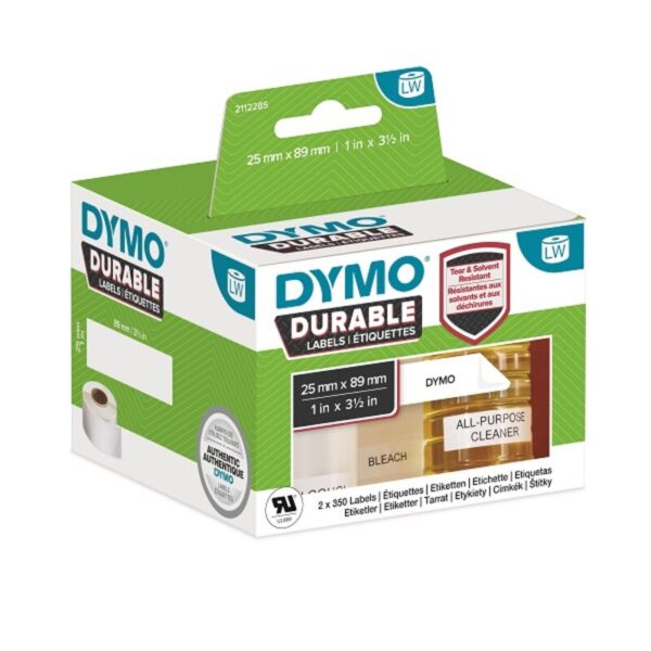 Etiketter til maskin, DYMO LabelWriter Durable 25mm x 89mm shelving labels (white