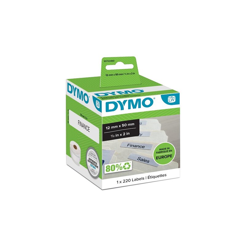 Etiketter til maskin, DYMO LabelWriter12mm x 50mm Suspension File Labels white - Bilde 1