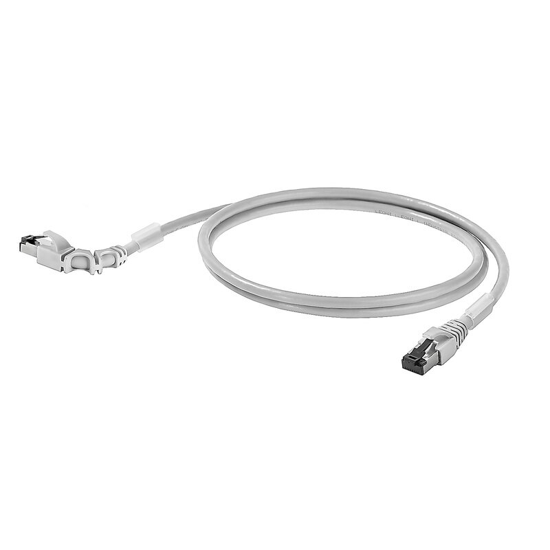 Nettverk OT, Kabel, PATCH KABEL, CAT.6A, GRÅ, VINKLET HØYRE, 2M - Bilde 1