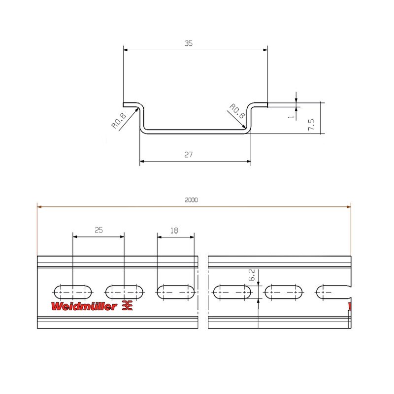 Din-skinner, TS 35X7,5 6,2MM HULLET - Bilde 3