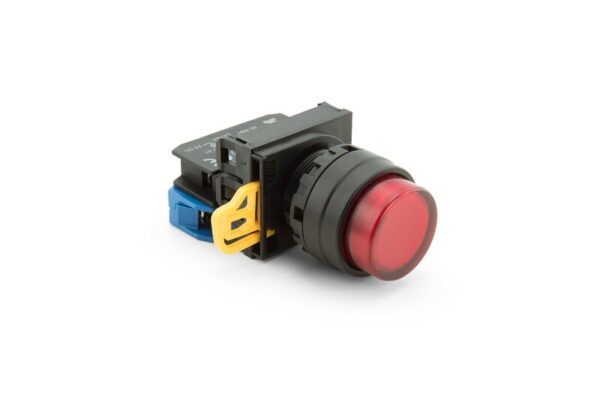 Trykknapp, RØD 22MM m/Pære 230V