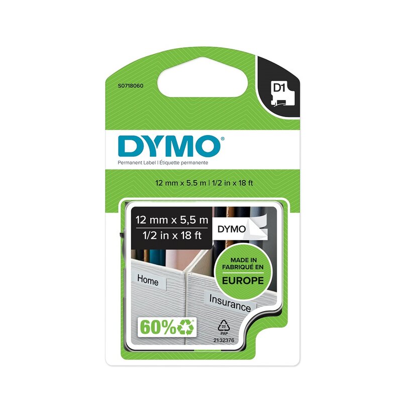 Tape til maskin, D1 P.POLY.12MM SORT/HVIT - Bilde 1