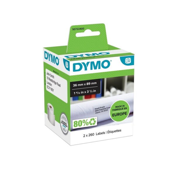Etiketter til maskin, DYMO LW ADRESSE 89X36MM R/260 X 2  HVIT