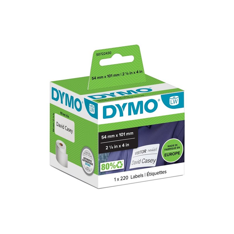 Etiketter til maskin, DYMO LW PAKKEETIK./NAVNSKILT 101X54MM R/220 HVIT - Bilde 1