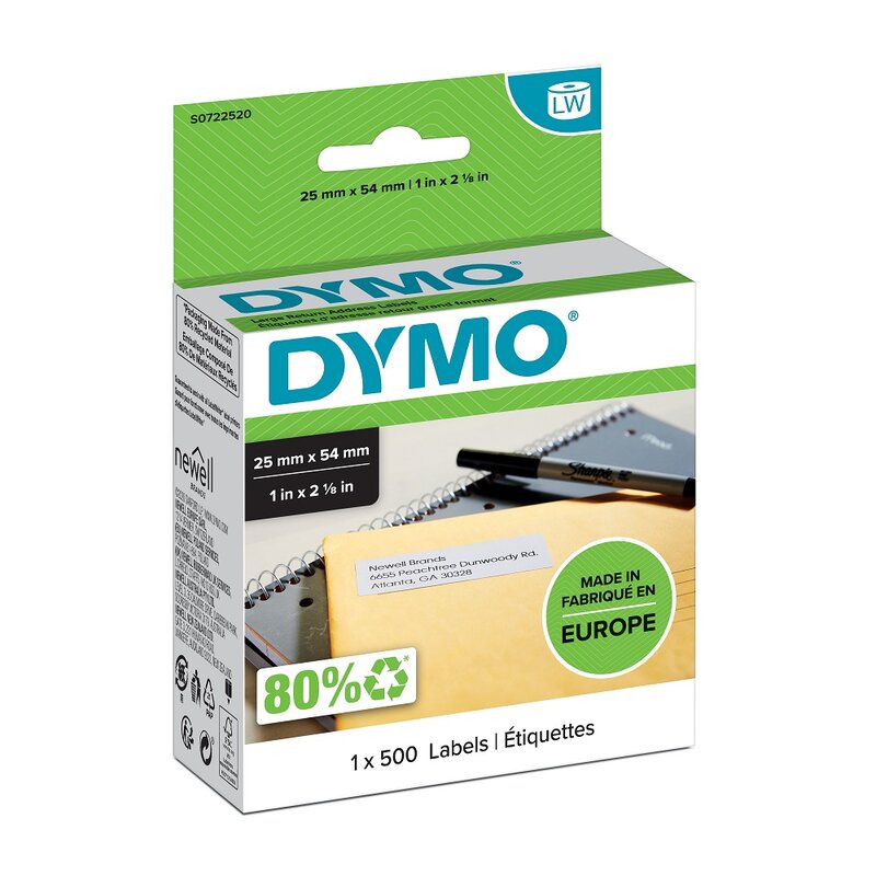 Etiketter til maskin, DYMO LW RETURETIKETT 54X25MM R/500 HVIT - Bilde 1