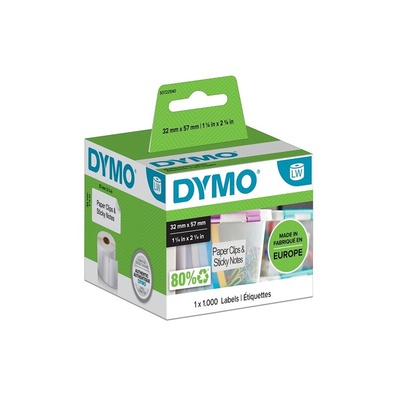 Etiketter til maskin, DYMO LW FLERBRUKSETIKETT 57X32MM R/1000 HVIT - Bilde 1