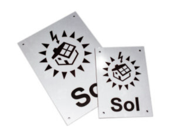 Skilt med trykk, Solcelle skilt 10X15cm i Alu