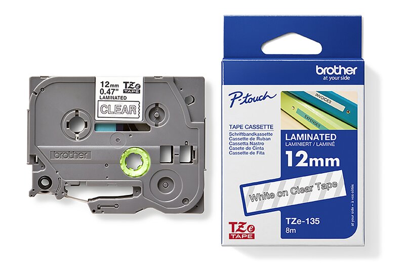 Tape til maskin, TZE135 12MM TAPE HVIT PÅ KLAR - Bilde 1