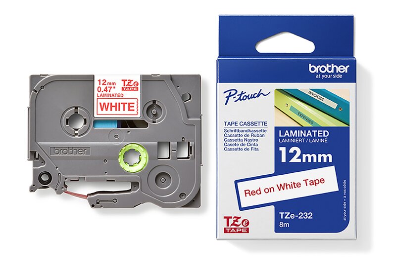 Tape til maskin, TZE232 12MM TAPE RØD  PÅ HVIT - Bilde 1