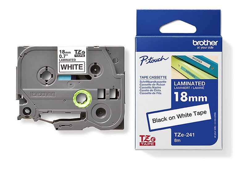 Tape til maskin, TZE241 18MM TAPE SORT PÅ HVIT - Bilde 1