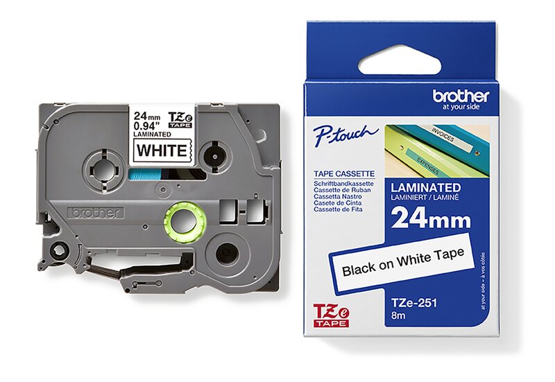 Tape til maskin, TZE251 24MM TAPE SORT PÅ HVIT - Bilde 1