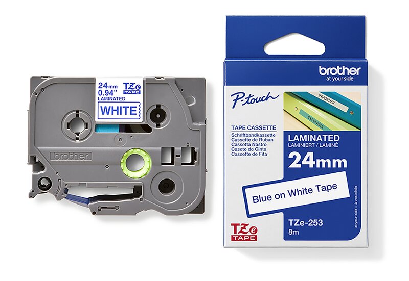 Tape til maskin, TZE253 24MM TAPE BLÅ PÅ HVIT - Bilde 1