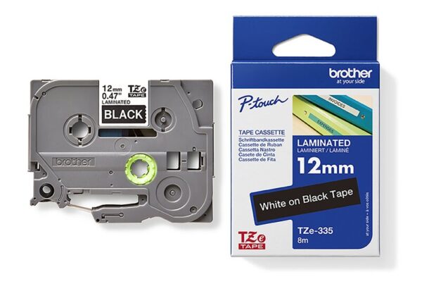 Tape til maskin, TZE335 12MM TAPE HVIT PÅ SORT