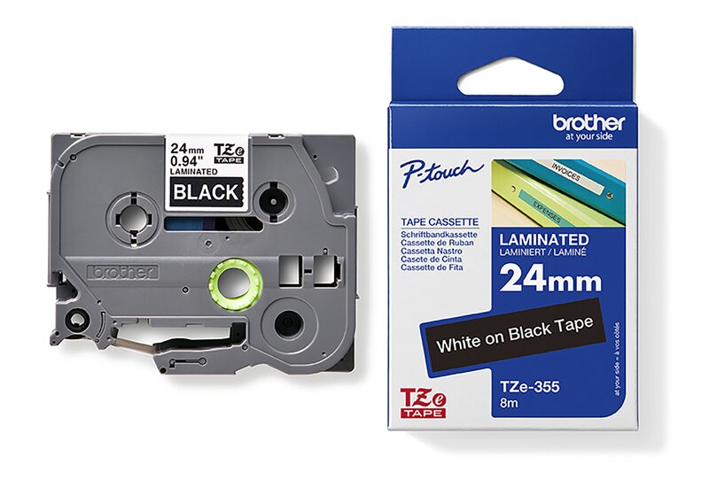 Tape til maskin, TZE355 24MM TAPE HVIT PÅ SORT - Bilde 1
