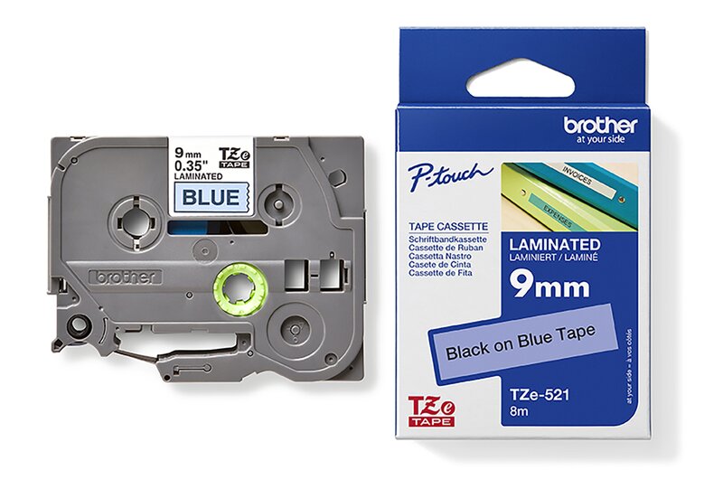 Tape til maskin, TZE521 9MM TAPE SORT PÅ BLÅ - Bilde 1