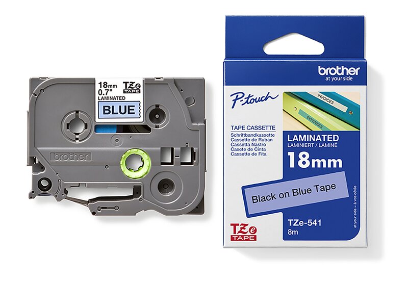Tape til maskin, TZE541 18MM TAPE SORT PÅ BLÅ - Bilde 1