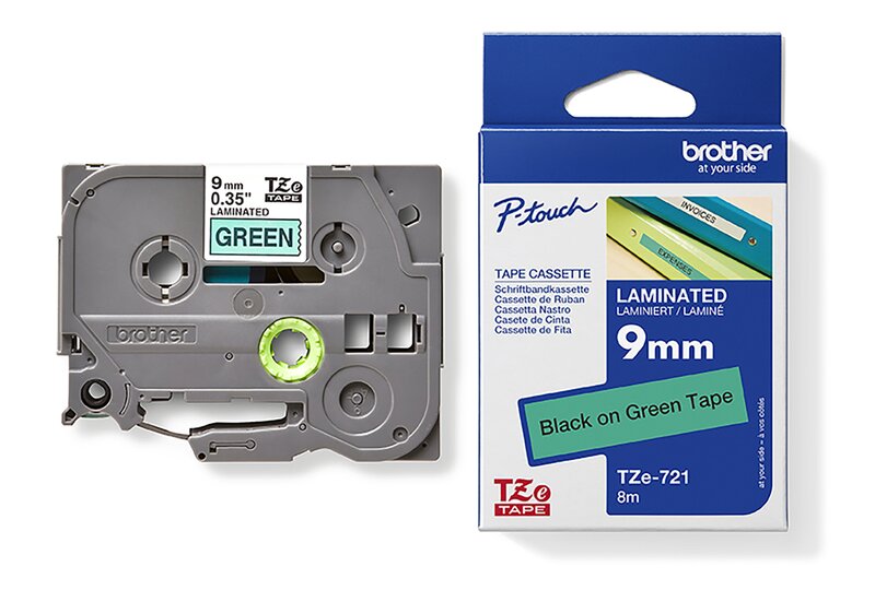 Tape til maskin, TZE721  9MM TAPE SORT PÅ GRØNN - Bilde 1