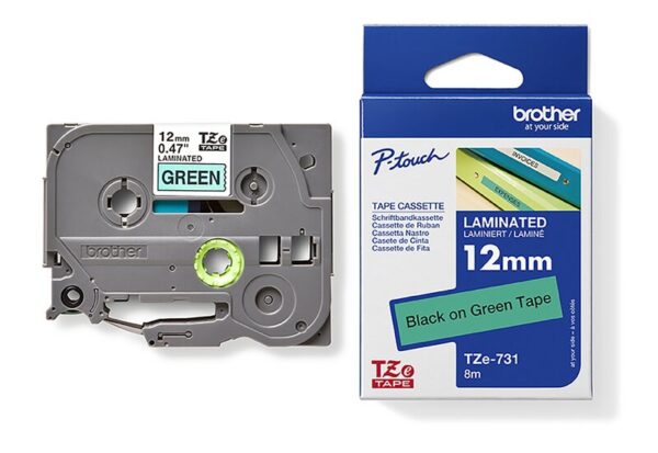 Tape til maskin, TZE731 12MM TAPE SORT PÅ GRØNN