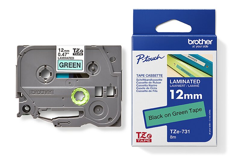 Tape til maskin, TZE731 12MM TAPE SORT PÅ GRØNN - Bilde 1