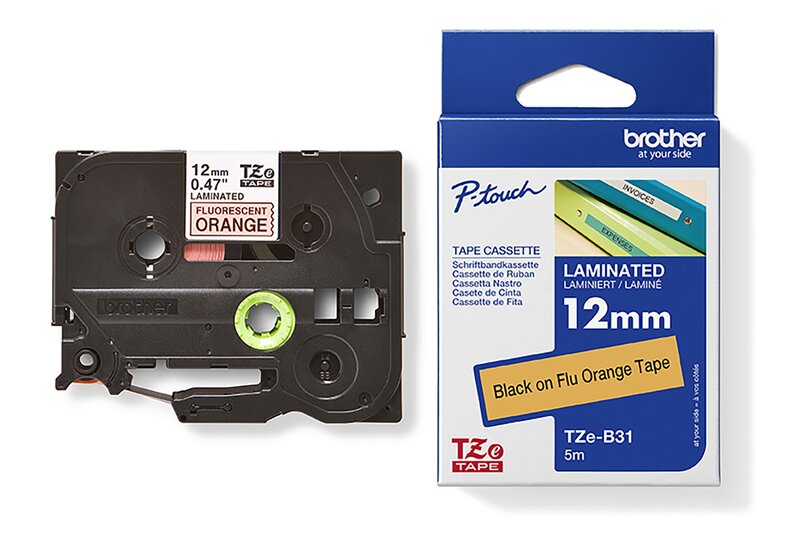 Tape til maskin, TZEB31 12MM TAPE SORT/FLU.ORANG - Bilde 1