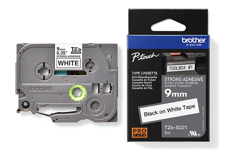 Tape til maskin, TZES221 9MM SORT/HVIT XTRA LIM - Bilde 1