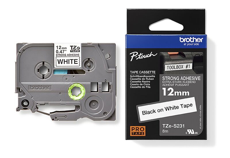 Tape til maskin, TZES231, 12MM TAPE SORT/HVIT, X-TRA STERKT LIM - Bilde 1