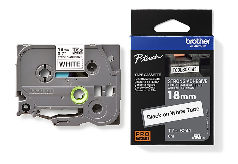 Tape til maskin, TZES241 18MM SORT/HVIT, EKSTRA LIM - Bilde 1